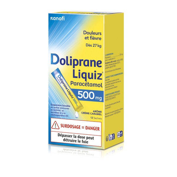 Doliprane Liquiz 500 mg sans sucre suspension buvable sachets