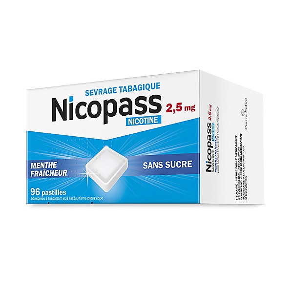 Nicopass 2,5 mg menthe fraîcheur sans sucre pastilles