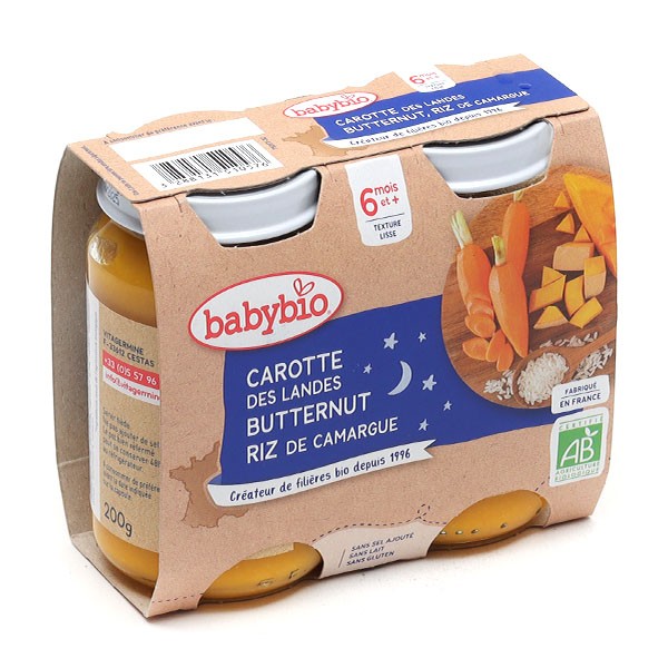 Babybio Petits pots bébé Bio Carotte Butternut Riz - Dès 6 mois