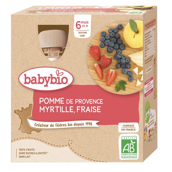 Babybio Gourde Compote Pomme Myrtille Fraise bio