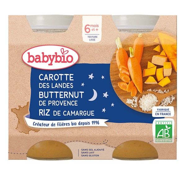 Babybio Petits pots Bébé Carotte Butternut Riz