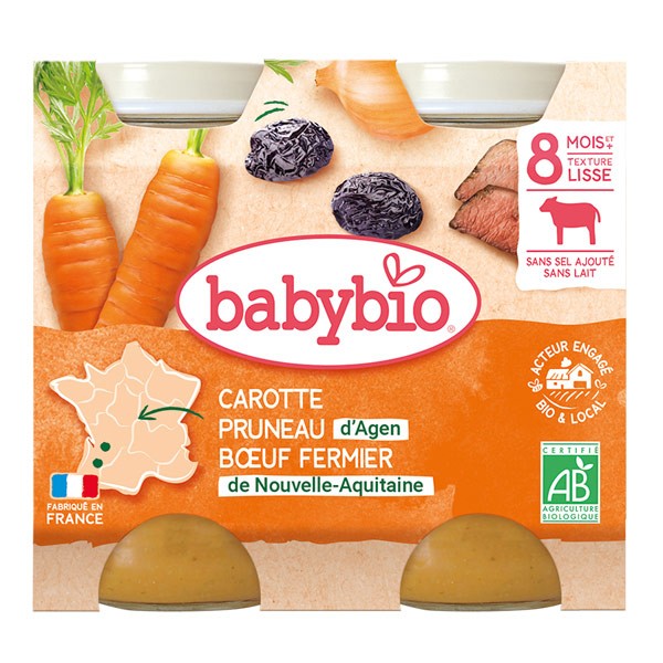 Babybio Petits Pots bébé Carotte Pruneau Boeuf