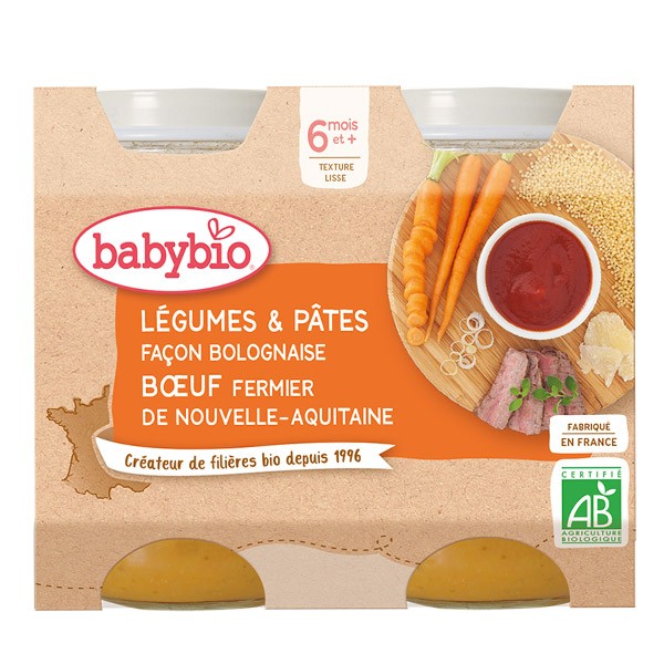 Babybio Petits Pots bébé Légumes et pâtes au bœuf façon bolognaise