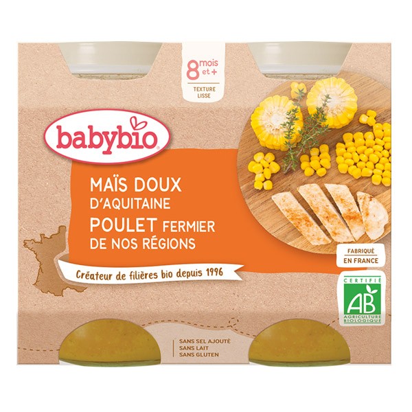 Babybio Petits Pots bébé Maïs doux Poulet fermier