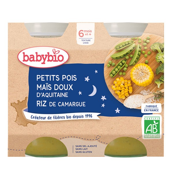 Babybio Petits pots Bébé Petits pois Maïs doux Riz