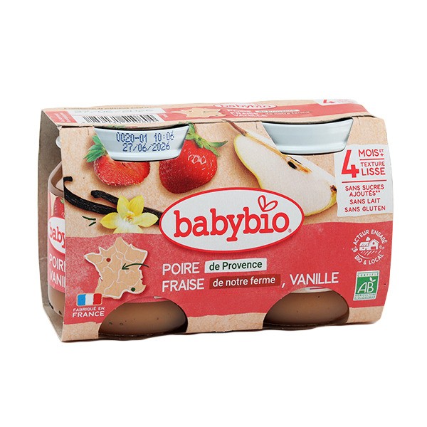 Babybio Petits Pots bébé Poire Fraise Vanille bio