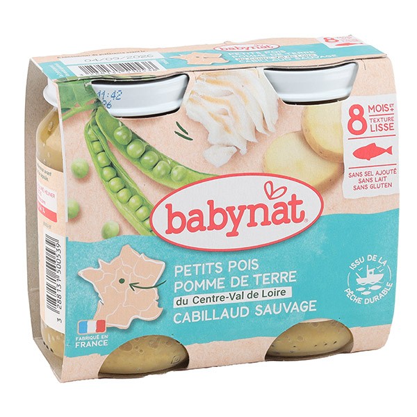 Babynat Petits pots Bébé Cabillaud Petits Pois Pomme de Terre