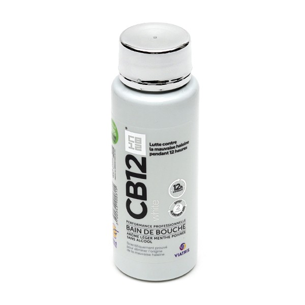 CB12 White bain de bouche Omea Pharma protège contre la mauvaise haleine  jusqu'à 12 heures.