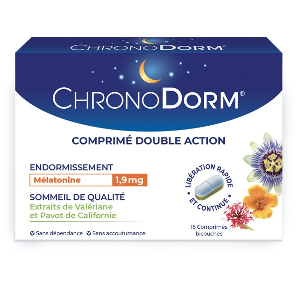 Chronodorm comprimé Double action Mélatonine 1,9 mg et Plantes