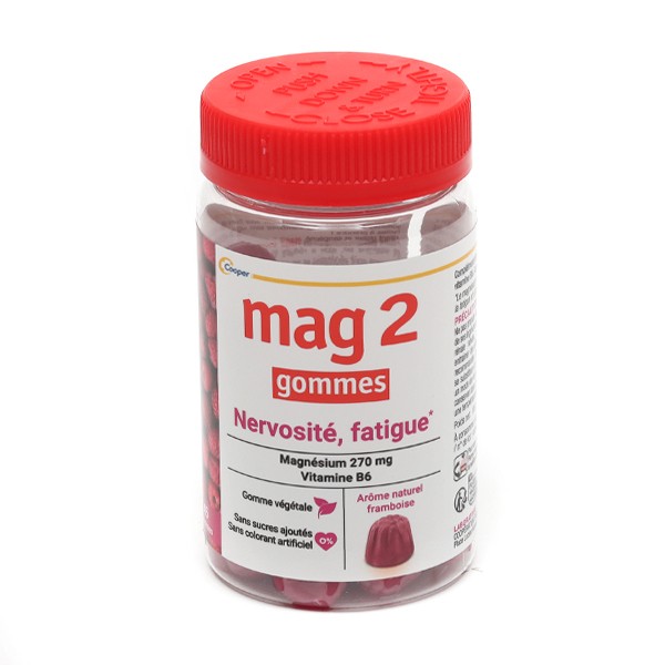 MAG 2 Gommes Framboise - Magnésium et Vitamine B6 - Nervosité Fatigue, 45  gummies