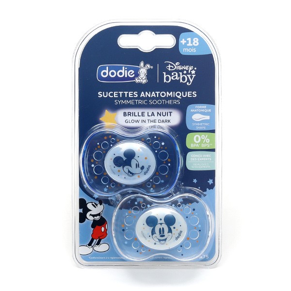 Dodie Disney sucette anatomique silicone lumineuse +18 mois nuit