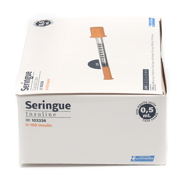 Seringue insuline 40 UI 1ml G29 aiguille sertie (boite de 100)