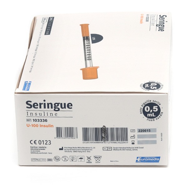 Seringues à insuline Romed 0,5 ml avec aiguille intégrée, 50