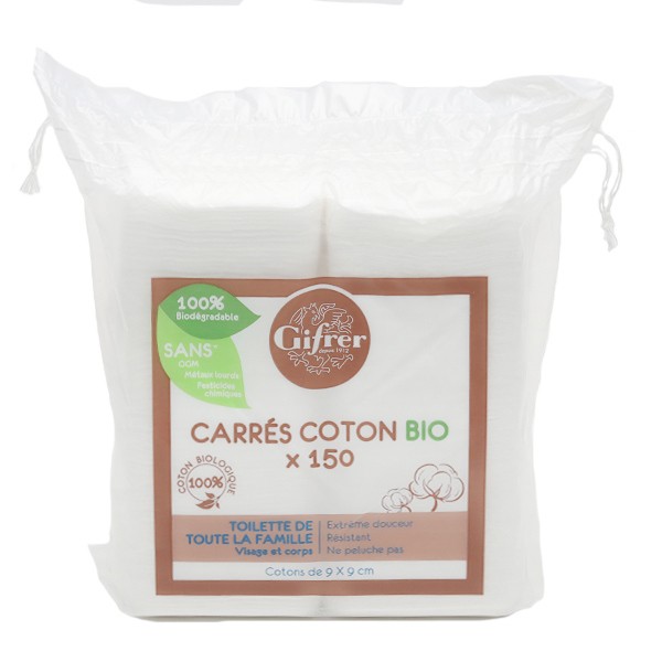Carrés de coton bio Gifrer - Hygiène du nourrisson, démaquillage