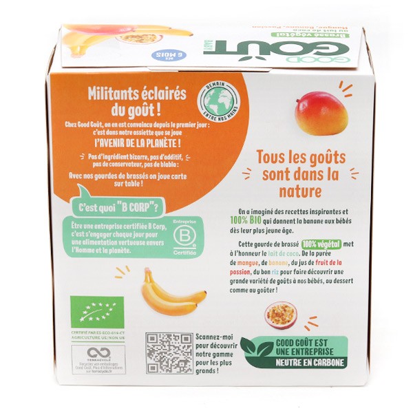 Good Gout Brasse Vegetal Lait De Coco Mangue Banane Passion Bio Bebe