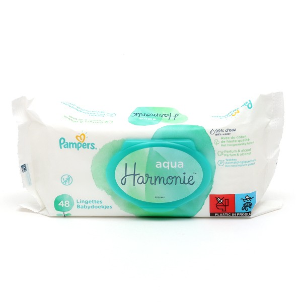 Pampers Harmonie Aqua Lot de 6 paquets de 48 lingettes humides pour bébé,  protection douce pour la peau délicate avec 99% d'eau : : Bébé et  Puériculture