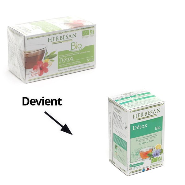 Herbesan infusion bio Detox - Chicorée, thé vert - Saveur citron