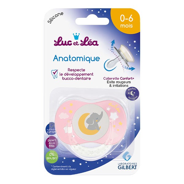 Luc et Léa Sucette silicone anatomique 0-6 mois Nuit