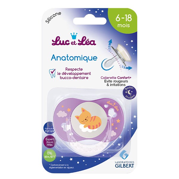 Luc et Léa sucette silicone anatomique 6-18 mois Nuit