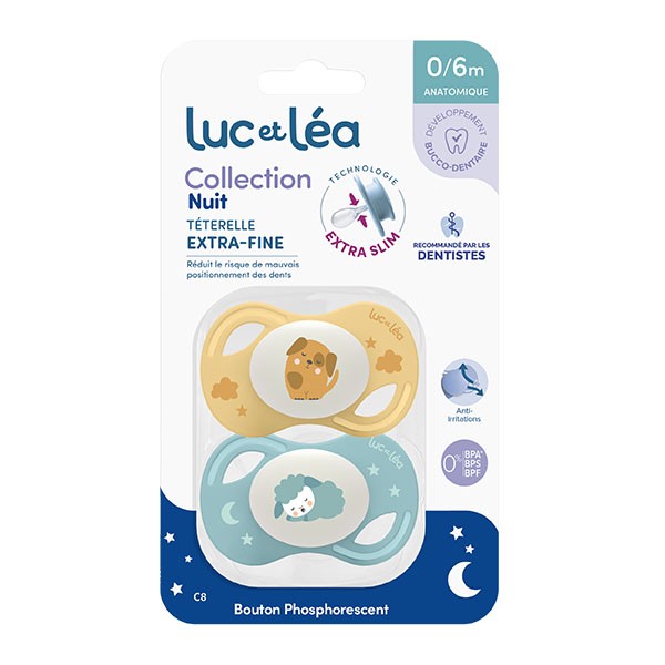 Luc et Léa Collection sucette silicone anatomique 0-6 mois Nuit