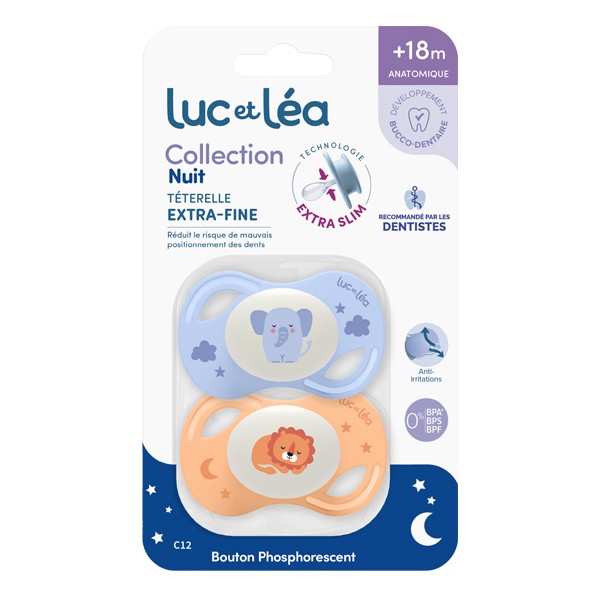 Luc et Léa Collection Sucette silicone anatomique nuit +18 mois