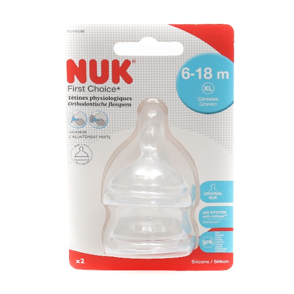 Tétine NUK First Choice+ Flow Control pour biberons | 6-18 Mois |Valve  Anti-Colique | Sans BPA | 2 pièces
