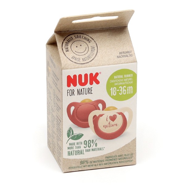 NUK Sucettes For Nature latex 18-36 mois rouge/crème lot de 2