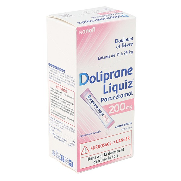 Doliprane Liquiz 200 mg stick sans sucre