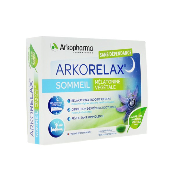 arkorelax sommeil melatonine vegetale 15 comprimes insomnie