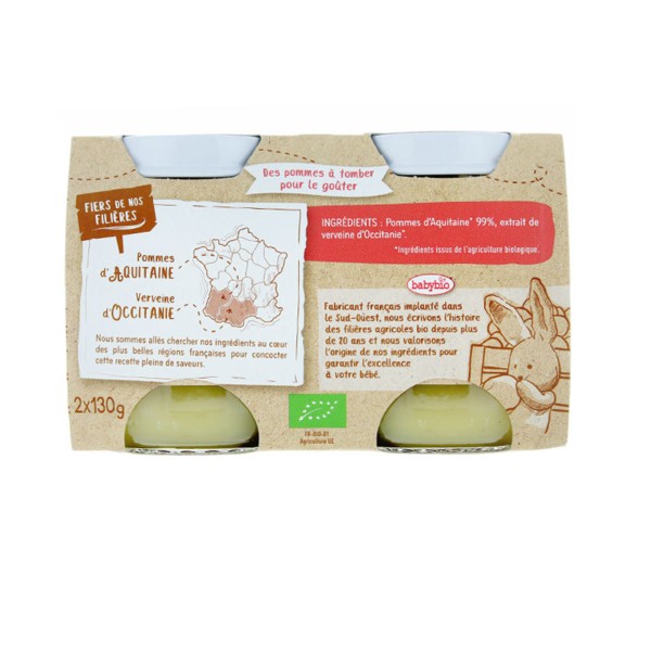 Babybio Petit Pot Pomme Verveine Bio 2x130g Pour Bebe Des 4 Mois