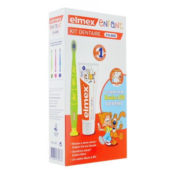 Elmex Kit Dentaire Enfant 3 A 6 Ans Brosse A Dents Dentifrice Sablier