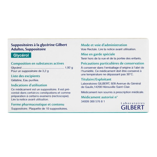 Glycilax Adulte Suppositoires à la Glycérine 3,31 g 12 Suppositoires