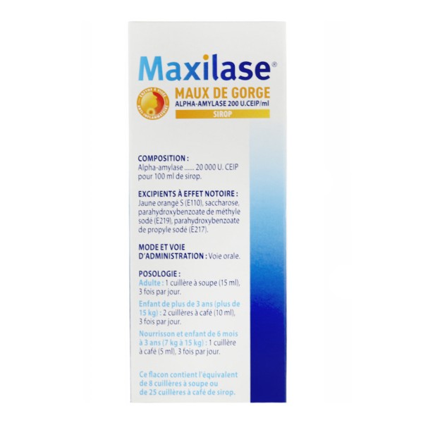 Maxilase Maux De Gorge Sirop En Flacon Enzyme Alpha Amylase