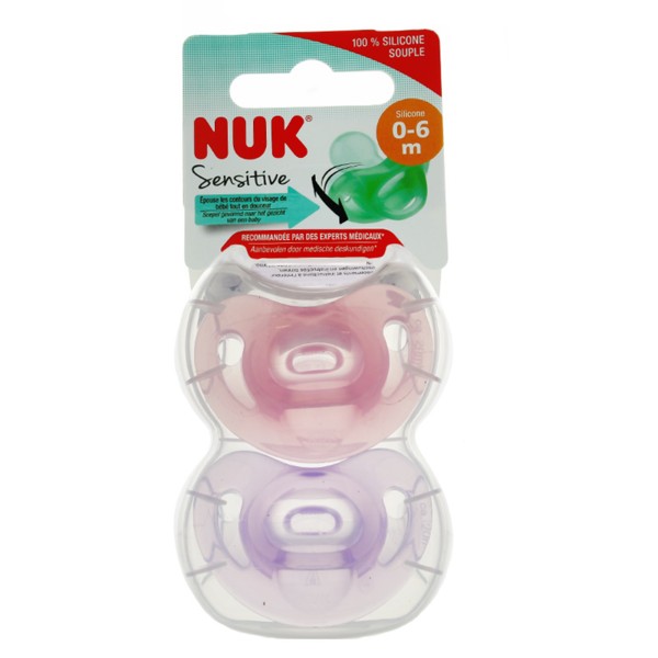 NUK Sensitive 2 sucettes silicone fille 0-6 mois